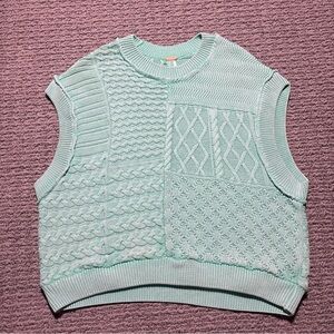 Free People Take The Plunge Vest Mint Green Knit Sweater Vest Women's Size S